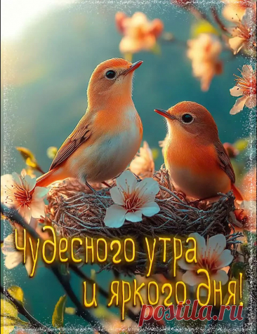 Открытка доброго утра и дня с птицами
