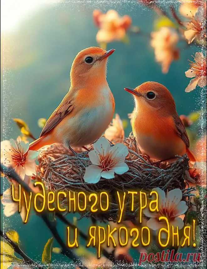 Открытка доброго утра и дня с птицами