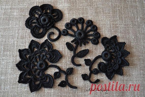 Irish crochet Bolero Shag Dress Black Bag Flowers Leaves