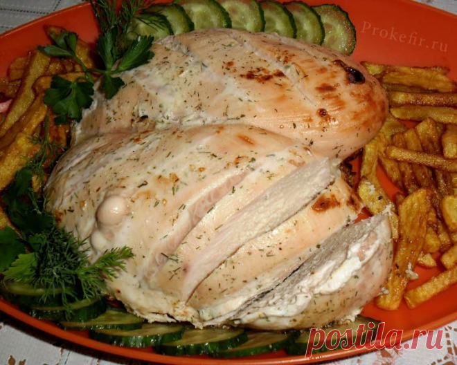 Куриная грудка в кефире (тушеная+запеченная) 
+ Куриная грудка в кефире, тушёная на сковороде