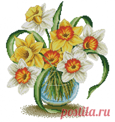 Схема вышивки нарциссов “Весенняя композиция” – HandMade