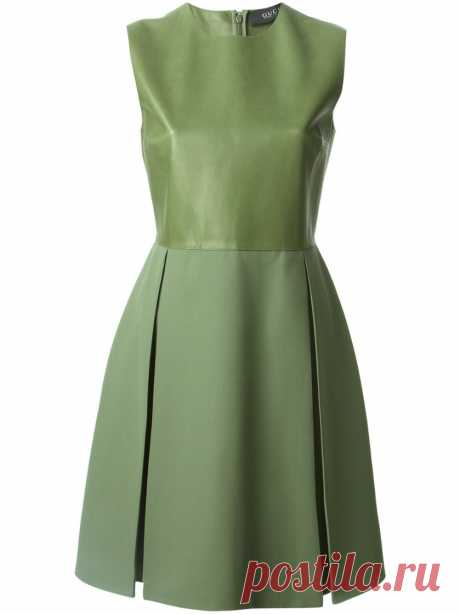 gucci Leather Panel Skater Dress Green