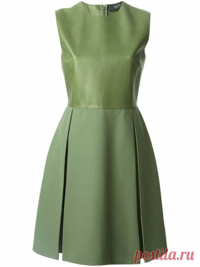 gucci Leather Panel Skater Dress Green