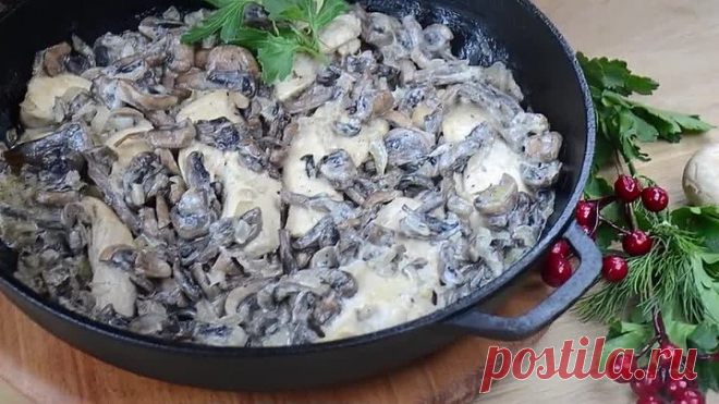 Куриная грудка с грибами в сметане