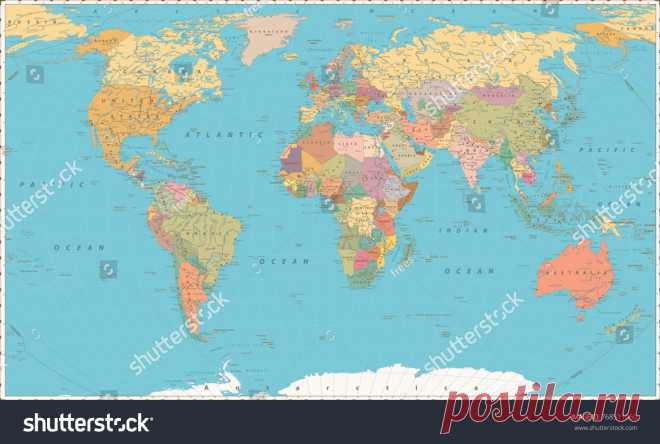 World Map Vintage Color Style Large Стоковое Векторное Изображение 768511060 - Shutterstock