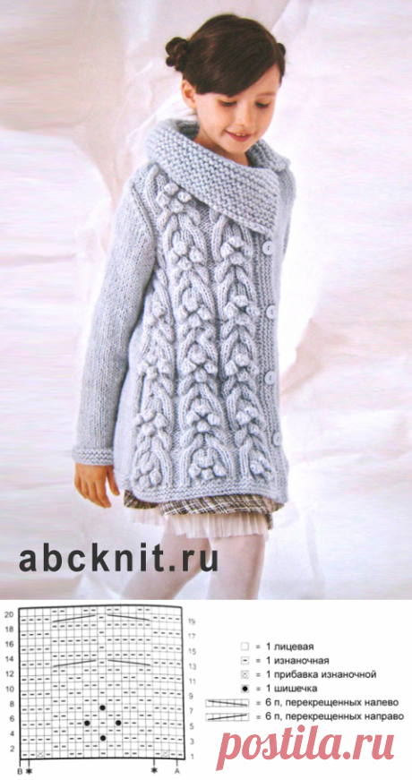Серое вязаное пальто для девочки