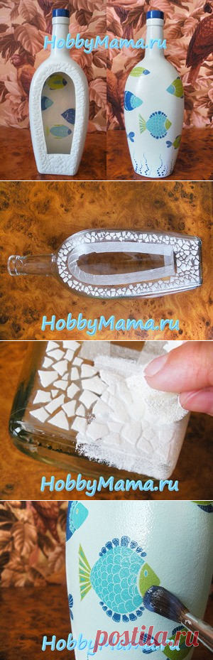 Прямой и обратный декупаж бутылки. Мастер-класс с фото | HobbyMama