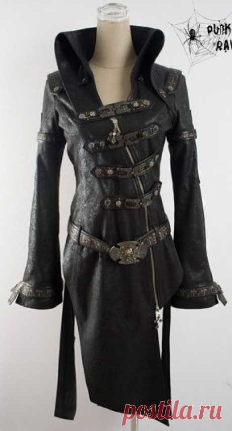 fashion punk goth rock Blk long jacket blazer coat M