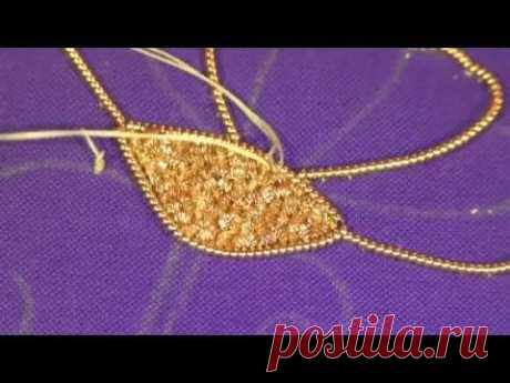 Goldwork embroidery tutorial. Part 3 - Applying Bright Check Purl chips