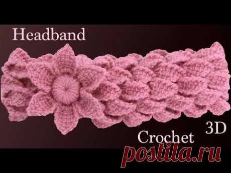Diadema a crochet con trenzas de hojas y flor 3D en punto tunecino tejido tallermanualperu - YouTube