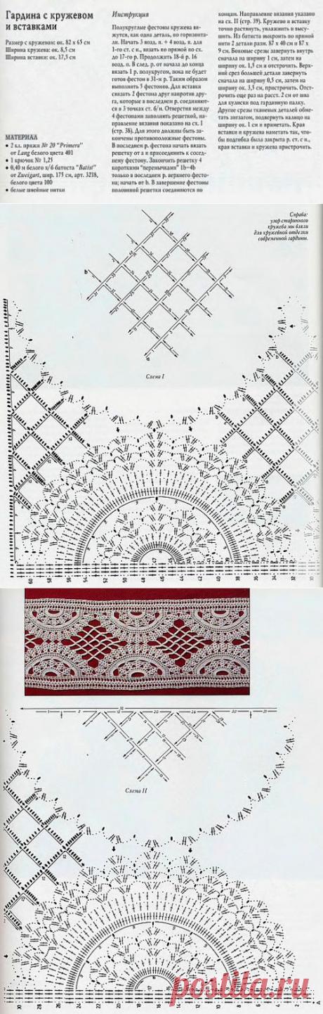 Гардина с вязаным кружевом в винтажном стиле.