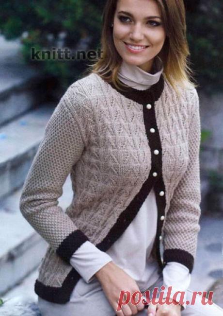 Вязание: жакет с ажурным узором в классическом стиле.