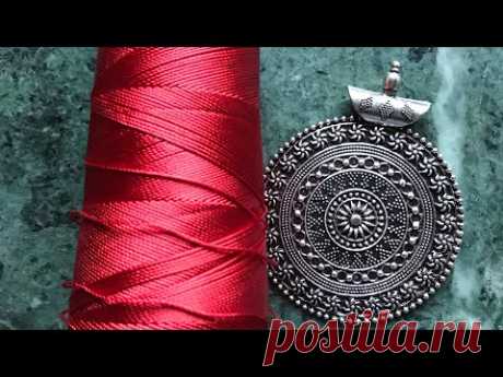 How to Make Silk Thread German Silver Pendant Necklace at Home // jewellery making idea