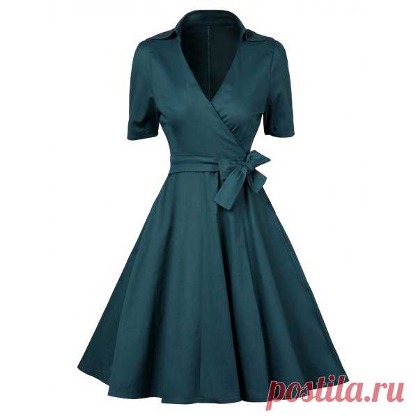 Vintage Low Cut Wrap Dress, BLACKISH GREEN, M in Vintage Dresses | DressLily.com