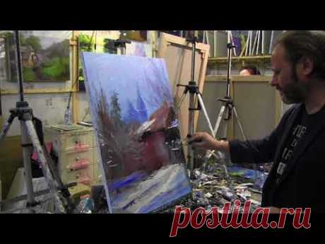 Игорь Сахаров, зимний пейзаж маслом, работа с фотоматериалом