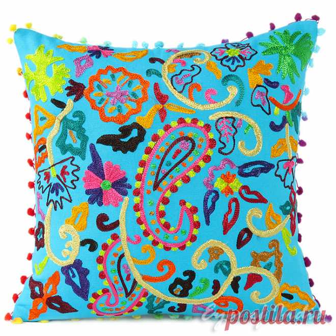 Azul bordado colorido decorativo Boho Bohemio sofá almohada sofá cojín tiro cubierta - 16 