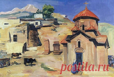 Church Karmravor of VII century,
Painting by: Martiros Saryan, 1956
Церковь Кармравор VII века,
Картина: Мартирос Сарьян, 1956 год.