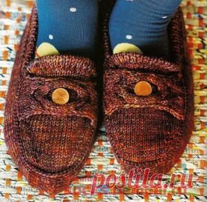 Вязаные домашние тапочки «Мокасины» | ВЯЗАНЫЕ НОСКИ