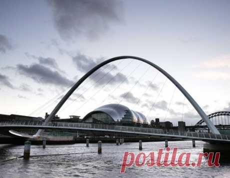 The Gateshead Millennium Bridge is a tilt bridge made just for pedestrians and cyclists. Spanning the River Tyne in England, the bridge relies on hydraulic rams to rotate and allow boats to pass. (Ian Hodgson/Reuters)