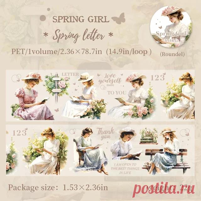 JIANWU, 60 мм * 200 см, Весенняя серия для девочек, винтажный декоративный материал с цветами и персонажами, лента для домашних животных, креативный журнал «сделай сам», коллаж, канцелярские принадлежности | AliExpress