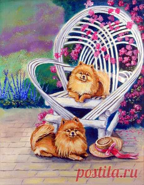 Summer Day - Pomeranian by Lyn Cook Summer Day - Pomeranian Painting by Lyn Cook