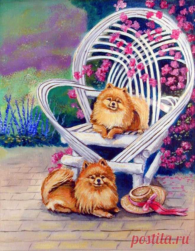 Summer Day - Pomeranian by Lyn Cook Summer Day - Pomeranian Painting by Lyn Cook
