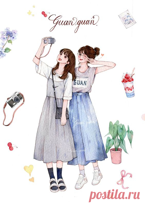 少女水彩手绘穿搭_官官an__插画师作品_涂鸦王国gracg.com