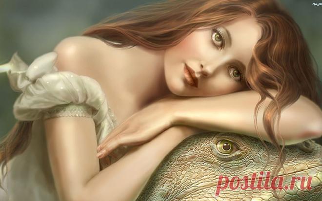 Картинки девушка, дракон на рабочий стол » Красивые