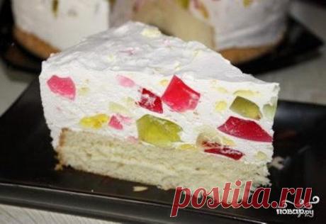 Торт &quot;Битое стекло&quot; 
https://povar.ru/recipes/tort_bitoe_steklo-7405.html

Торт &quot;Битое стекло&quot; - кулинарный рецепт на Повар.ру
Рецепт приготовления бисквитного торта с желе.