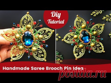 DIY Flower Brooch Pin Tutorial. Handmade Saree Brooch Pin Idea.