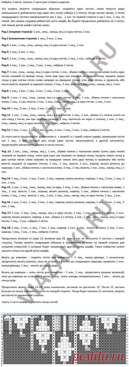 Вязаный шарф-боа "Листики"