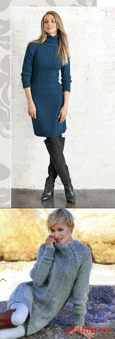 Платья с рукавом реглан стройнящие фигуру спицами – 2 схемы вязания с описанием