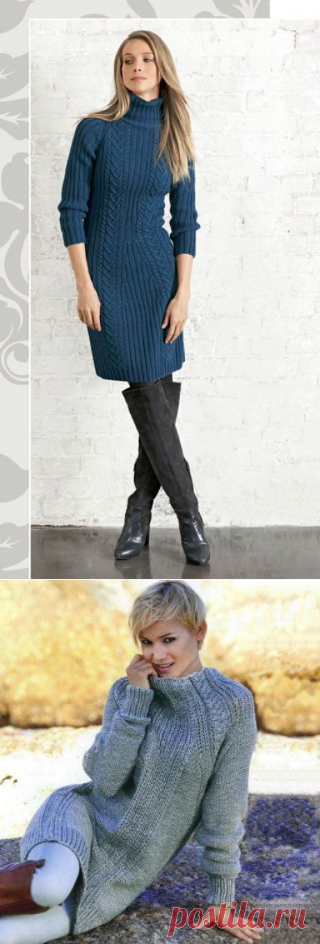 Платья с рукавом реглан стройнящие фигуру спицами – 2 схемы вязания с описанием
