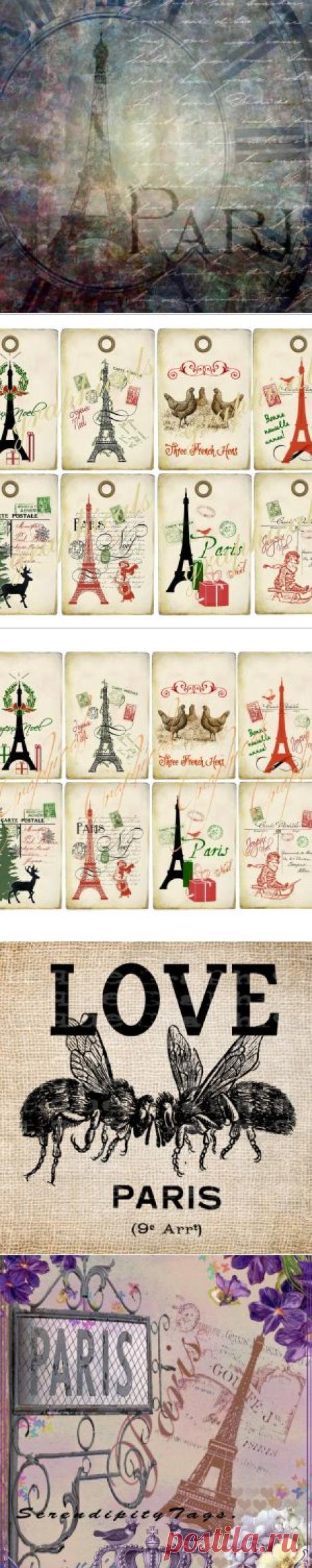 Винтажные картинки для творчества - postcard of Eiffel tower in Paris