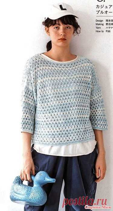 Джемпер с удлиненной спинкой и вафельным узором. Спицы. Asahi Summer Knits and Accessories /2020/