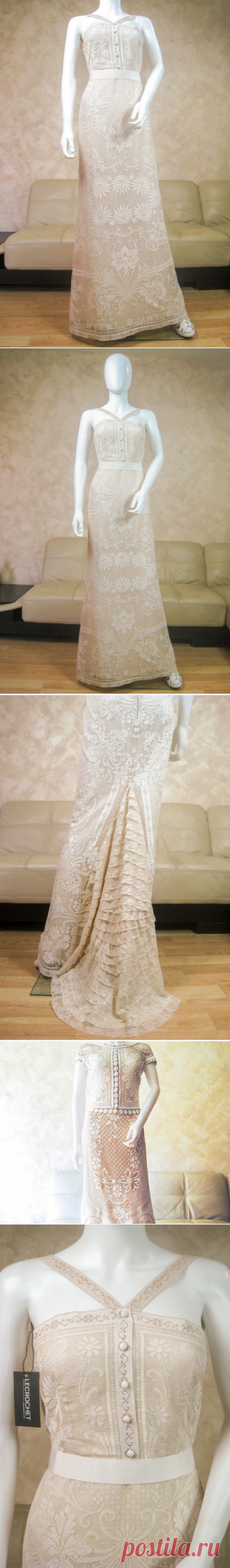 Cream lace wedding dress with a train bridal dress от LecrochetArt
