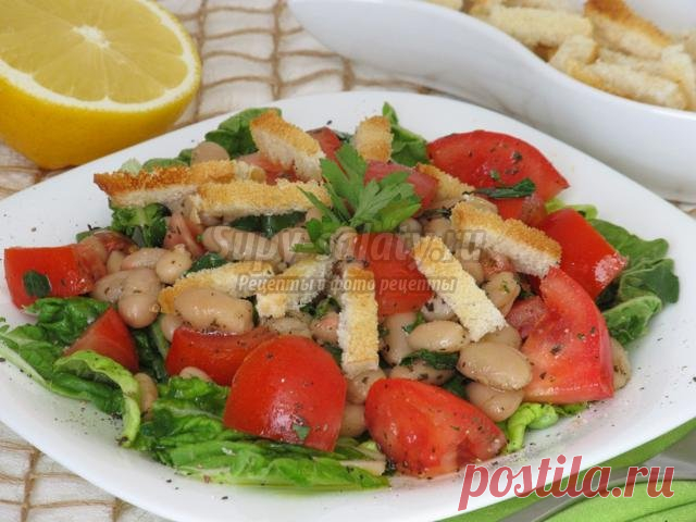 Салат из фасоли с помидорами и сухариками. Рецепт с пошаговыми фото