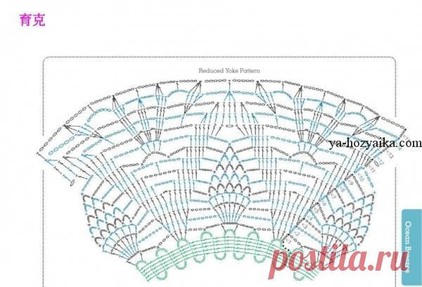 Кофточка с круглой кокеткой схемы. Нарядная кофточка с ажурной кокеткой.