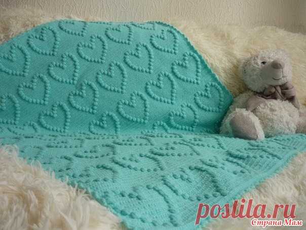 . Плед сердечки Понравился плед. Работа Екатерины Бельковой [отредактировано модератором сайта](внимание, не авторство, а работа).  - первый ряд вяжется - ст. б/накида