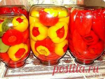 Перец на зиму для фаршировки.
http://kuhnya.org/recipe/konservirovannye_ovocshi/perec_na_zimu_dlya_farshirovki.html
Ингредиенты для Перец на зиму для фаршировки, примерно на 3 порции
	Перец красный сладкий - 6.00 кг.
	Вода - 1.50 л
	Масло подсолнечное - 500.00 мл
	уксус 9% — - 0.50 ст.
	Сахар-песок - 50.00 гр.
	черный перец горошком - 10.00 шт.
	Лавровый лист - 3.00 шт.
Способ приготовления Перец на зиму для фаршировки Болгарский перец моем и срезаем верхушку. Аккуратно вы...
