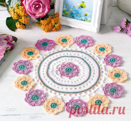 Салфетка с цветными мотивами - схема вязания крючком. Вяжем Салфетки на Verena.ru