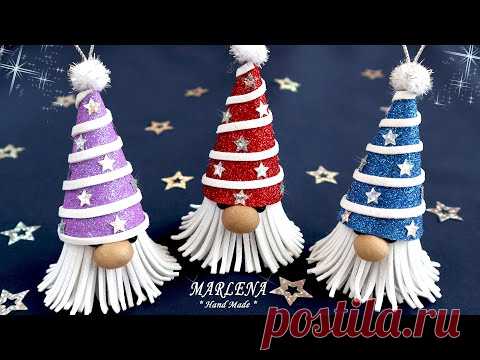 🧙 ВЕСЕЛЫЕ ГНОМЫ из глиттерного фоамирана. Оригинальные ИГРУШКИ для ЁЛКИ 🎄