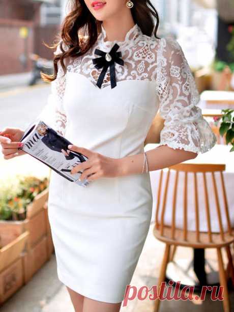 Lace Paneled Bow Mini Dress