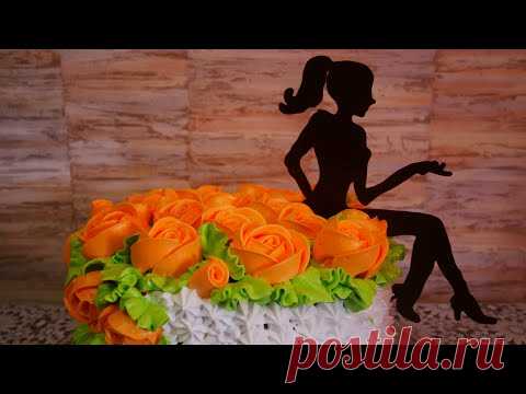 Украшение торта белково заварным кремом .Торт с розами из крема. Торт для женщины на день рождения