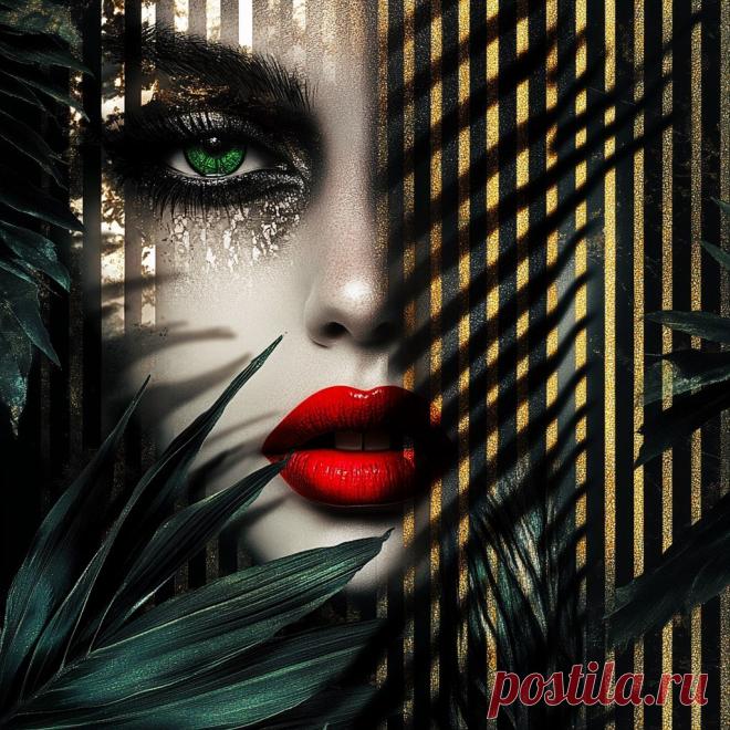 Загадочный портрет: цифровое искусство в стиле тёмного фэнтези и сюрреализма с золотыми акцентами. Генерация из нейронной сети Миджорни - Midjourney примеры промтов - Форум ИИ о нейросетях - Yes Ai