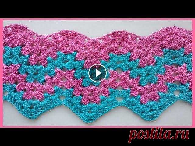 Зигзаг крючком / Zig Zag, Crochet Chevron Узор "Зигзаг по рисунку бабушкиного квадрата" - несложно, оригинально, доступно. Узор удобно вязать по кругу. Схема есть в видео, а также на...