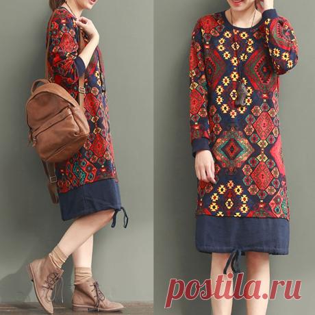 Ethnic Style Splicing Printing Red Dress – Buykud