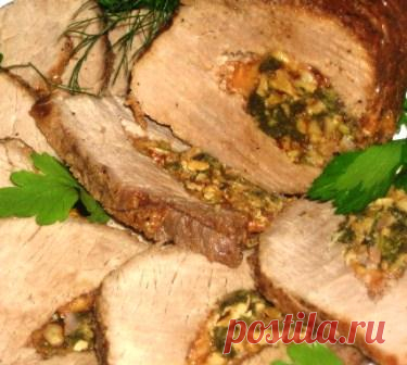 Свинина с начинкой из грибов и куриной печени