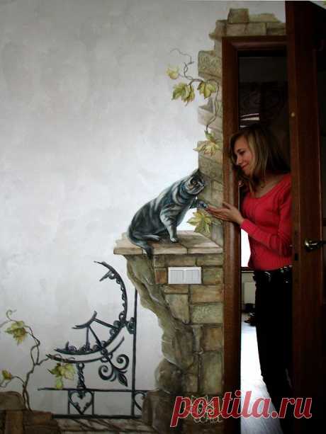 Объемная роспись стен Балашиха кот