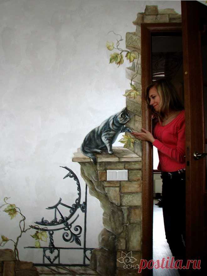 Объемная роспись стен Балашиха кот